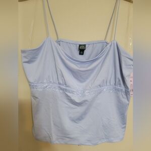 wild fable Light Blue Lace-Trim Cowl Neck Tank